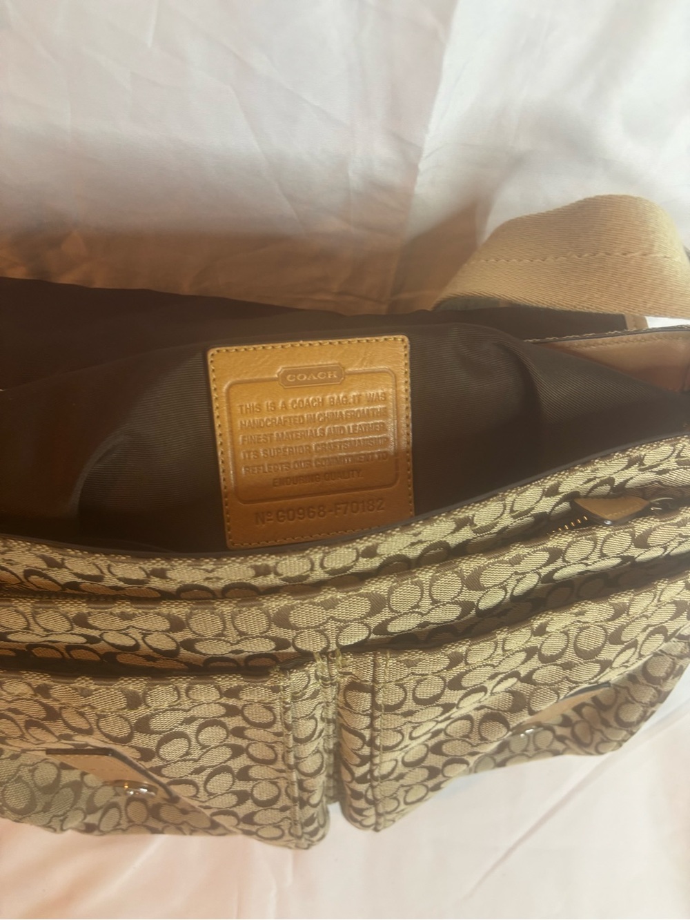 Coach Men's Signature Canvas Crossbody Messenger in Tan and Brown